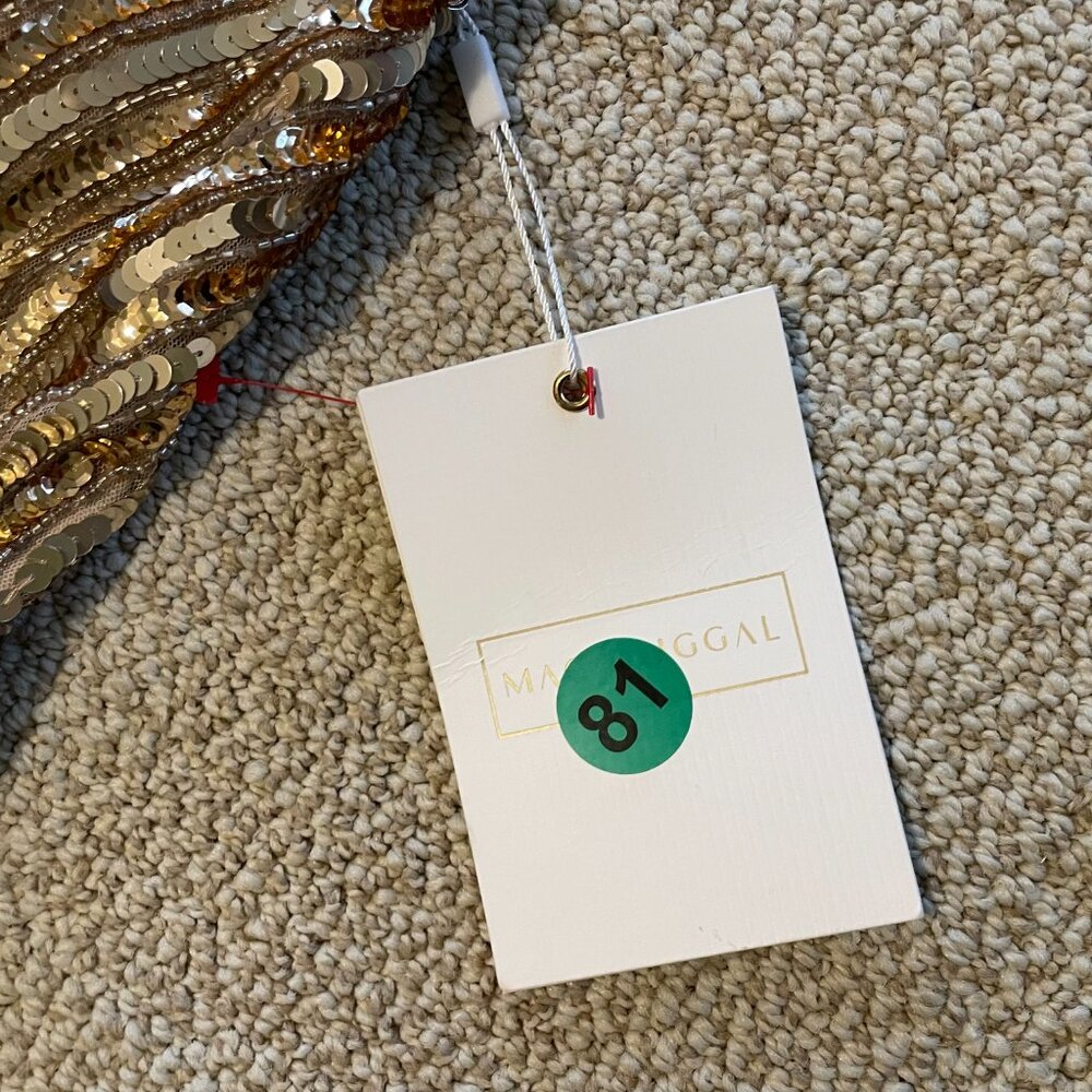 Mac Duggal Wrap Front Beaded Maxi Dress Full Length Gown Gold Sequins Women's 2 - Picture 16 of 16